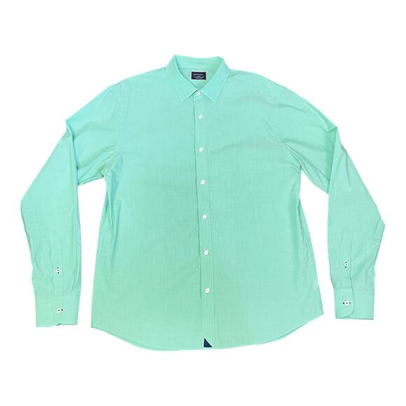 UNTUCKit Men’s Large Green Pinstripe Button-Up Shirt Cotton Linen - Picture 4 of 9